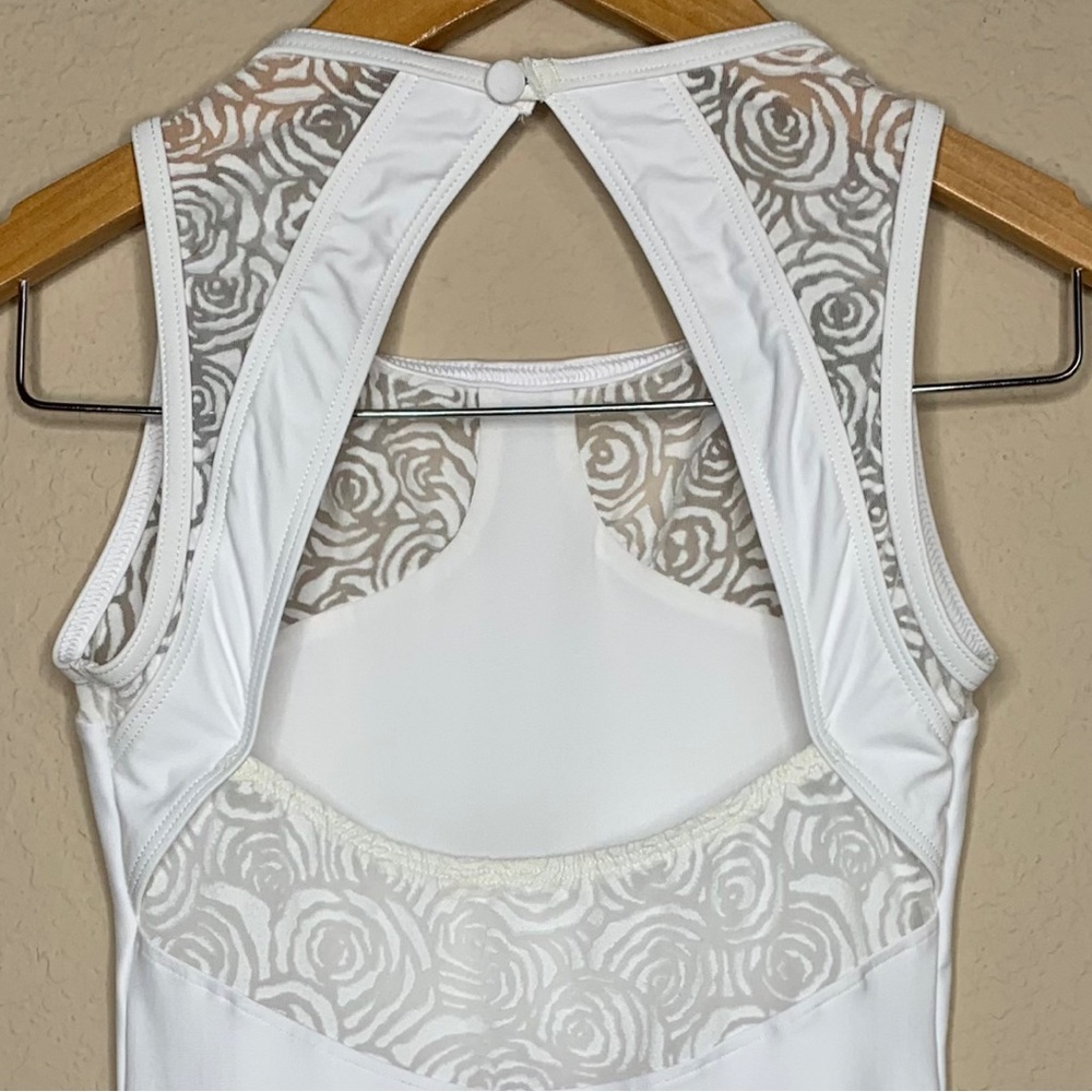 Wear Moi White Noelie Burnout Tulle Insert Keyhole Back Tank Leotard - Picture 6 of 16